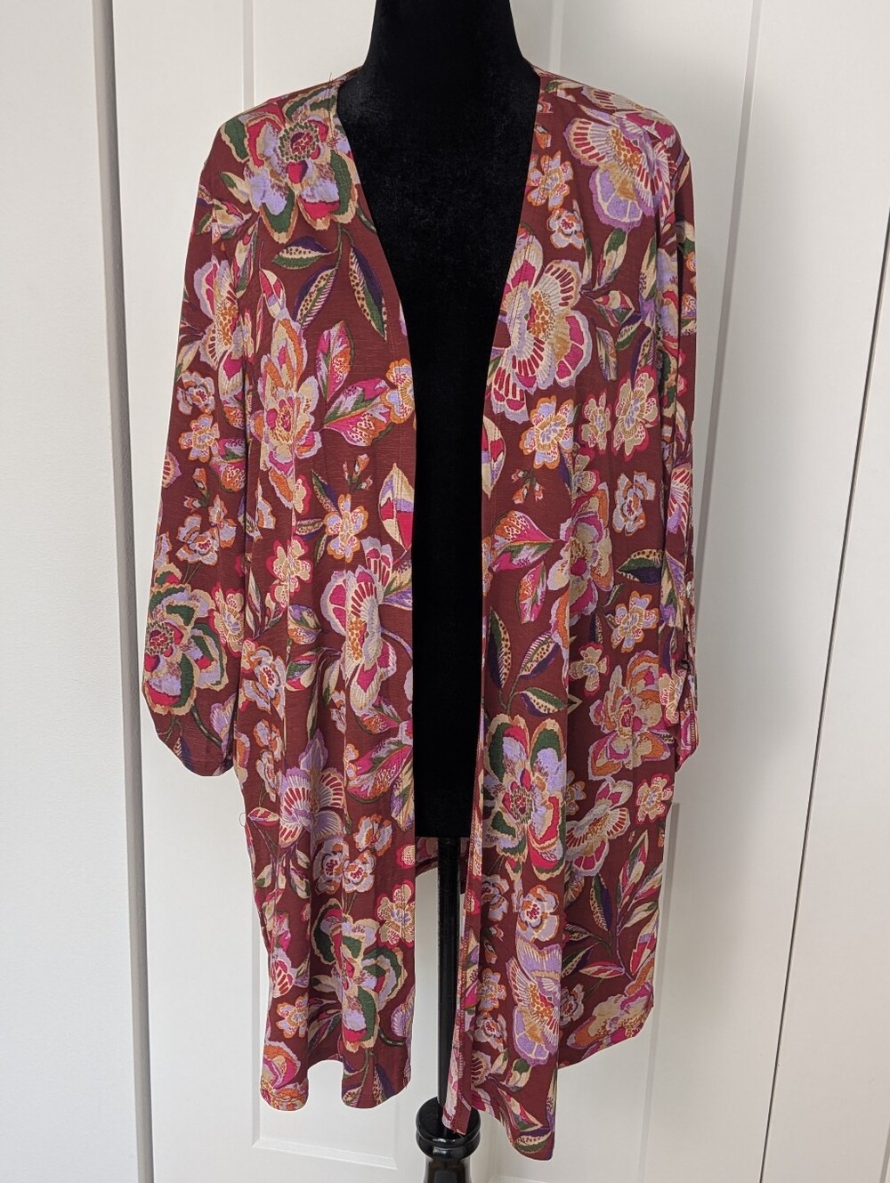 Dear Scarlett Women Floral Knit Open Front Cardigan kimono Pocket Long Sleeve XL